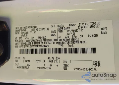 2016 Ford F-150 Xlt z USA, uszkodzony, nr VIN 1FTEW1EFXGFC60629